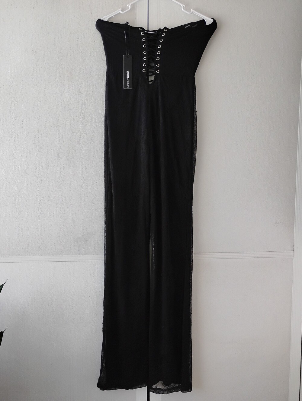 Fashion Nova Black Lace Neck Tie Corset Jumpsuit